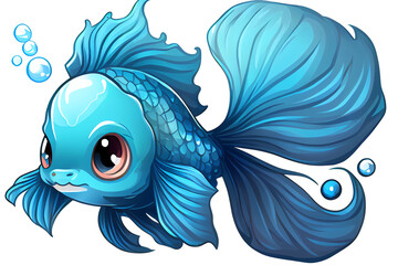 kawaii siamese fighting fish. Stylized Cute colorful tropical fish. Transparent background