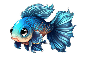 Fototapeta premium kawaii siamese fighting fish. Stylized Cute colorful tropical fish. Transparent background
