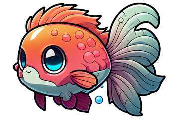 Fototapeta premium kawaii siamese fighting fish. Stylized Cute colorful tropical fish. Transparent background