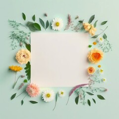 Floral template, empty space in the center of the template. Flowers card, border