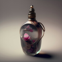Generative AI: a bottle of perfume with gold decoration