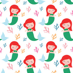 Adorable mermaid character seamless pattern