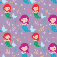 Adorable mermaid character seamless pattern