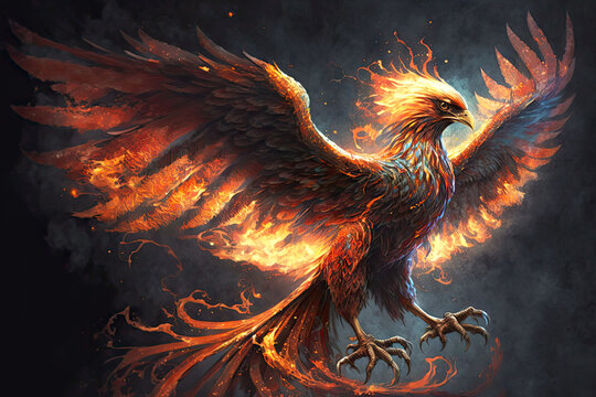 mythical bird soaring in flames phoenix firebird, generative ai