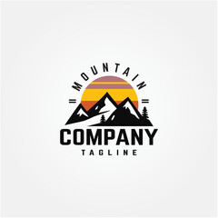 Fototapeta na wymiar Mountain and sun logo design vector template