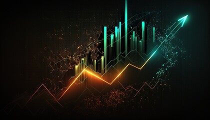 Stock chart, growth curve, graph, uptrend, chart explosion, moonshot created with generative ai technology