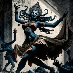 goddess kali dance, using ai - obrazy, fototapety, plakaty