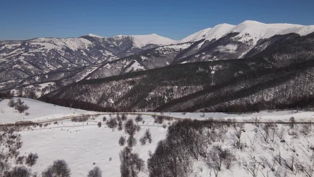 Old Mountain Balkan Stara Planina Babin Zub tourist resort in winter day covered with snow