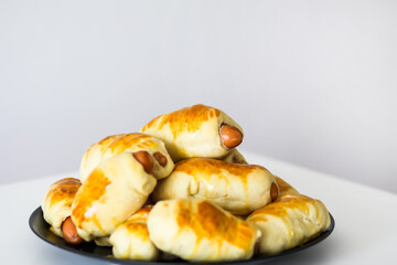 Wiener dough or piglets close up. Homemade food.