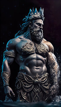 Poseidon. Ancient Greek God, Poseidon is the god of the sea, waters, horses and earthquakes. illustration, artwork, Non-existent person