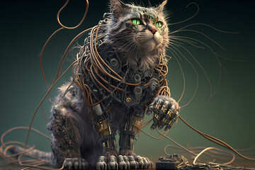 Cyborg Cat: Power and Technology Combined Ai