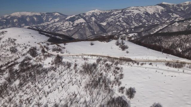 Old Mountain Balkan Stara Planina Babin Zub tourist resort in winter day covered with snow
