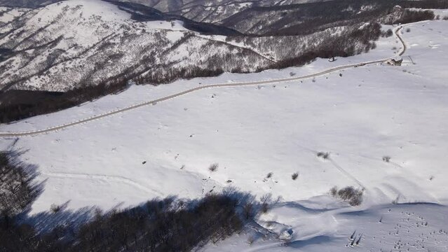 Old Mountain Balkan Stara Planina Babin Zub tourist resort in winter day covered with snow