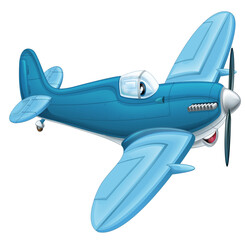 cartoon happy traditional plane with propeller smiling and flying illustration for children