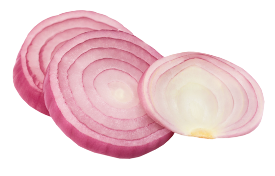 Sliced onion over white background