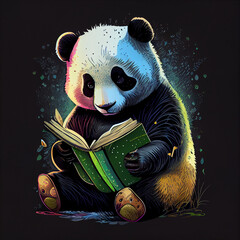 vector panda reading book, t-shirt print, mobile screen - Generative AI