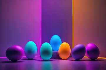Minimal concept Easter. Eggs in neon colors. Minimal background. Modern Easter generative ai