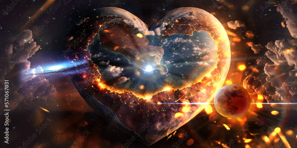 Wall mural esoteric world earth and sun light flares on cosmic space and people silhouette starry night sky neb