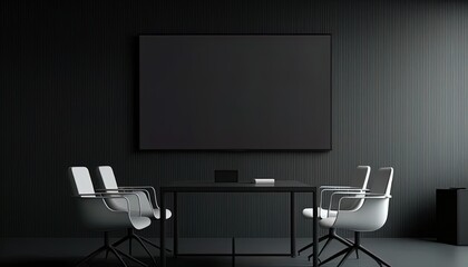 Meeting conference room with blank empty tv screen monitor. Generative Ai