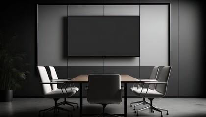 Meeting conference room with blank empty tv screen monitor. Generative Ai