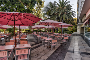 Buenos Aires, Argentina - December 21, 2022: A patio at a cafe in the Recoleta district in Buenos Aires Argentina.
