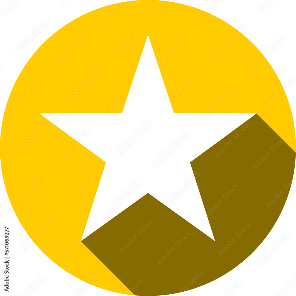 Poster basic star in golden yellow circle badge icon with 3d shadow effect. vector image.