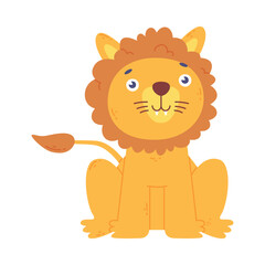 Adorable lion cub. Cute wild jungle animal cartoon vector illustration