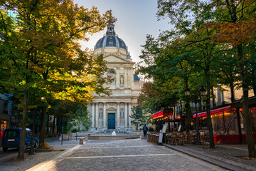 Fototapeta na wymiar Sorbonne square (Place de la Sorbonne) with the Sorbonne Chapel in Paris. France
