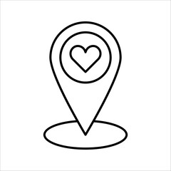 Love location pin linear style sign for mobile concept and web design. Heart map marker outline vector icon. Symbol, logo illustration