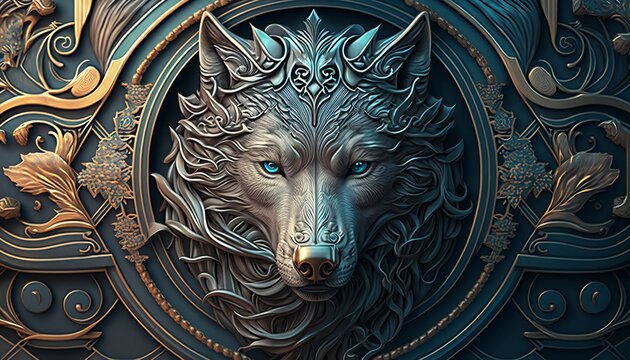 Wolf with ornaments. AI generative. 