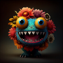 Naklejka premium colorful monster flower wide smile with sharp tooth 