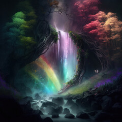 Rainbow Waterfall in a Fantasy Forest Deux