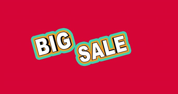 Big sale, graphic element. Flash banner with 3D text design. 4k animation. Concept of sales shopping social media background. Big sale 3D lettering on red background.