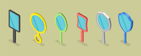 3D Isometric Flat Vector Set of Mirrors, Handheld Makeup Frames © TarikVision