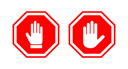 Stop icon vector illustration. stop road sign. hand stop sign and symbol. Do not enter stop red sign with hand