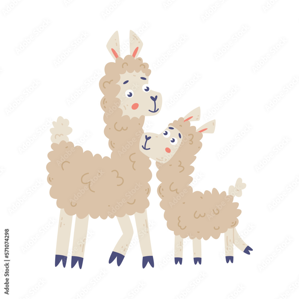 Canvas Prints cute llama family. animal parent and its baby. happy parenthood cartoon vector illustration