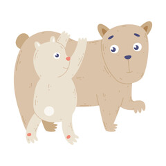 Cute polar bear family. Animal parent and its baby. Happy parenthood cartoon vector illustration
