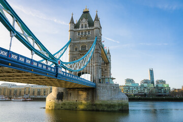 Tower Bridge from below in London. England