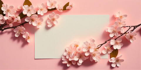 Fototapeta na wymiar framework for photo or congratulation with flowers. sakura, cherry blossom. easter card with spring flowers, woman's day, 8 march, Easter, mother's day, birthday, anniversary, wedding, generative ai