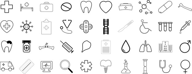 Medical vector icon set. Line icons, sign and symbols in flat linear design of medicine