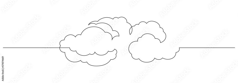 Poster one continuous line drawing of clouds in the sky. weather symbol and storage concept in simple linea