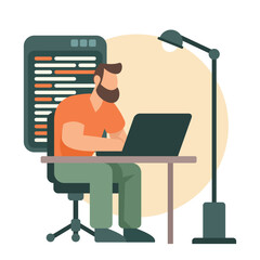 Man working online with laptop flat vector illustration