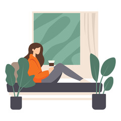 Women resting relaxing at home vector flat illustration