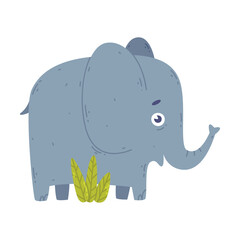 Adorable baby elephant. Side view of cute wild african animal cartoon vector illustration