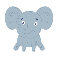 Adorable baby elephant. Lovely wild jungle animal. Cute childish print for banner, card, t-shirt cartoon vector illustration