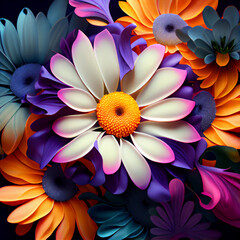 Obraz premium Beautiful daisy flowers in grass field with sunset background, generative ai