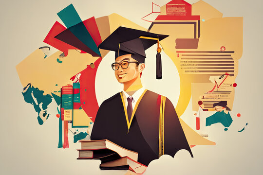 Graduate student and success education in university, concept of Achieving Goals and Higher Learning, created with Generative AI technology