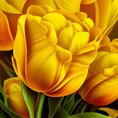 Obraz premium Yellow tulips flowers background, realistic tulips plant watercolor illustration. Generative AI