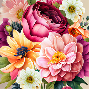 Watercolor wild flowers, aquarelle spring flowers illustration background. Generative AI