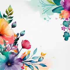 Watercolor wild flowers background, aquarelle spring flowers illustration. Generative AI